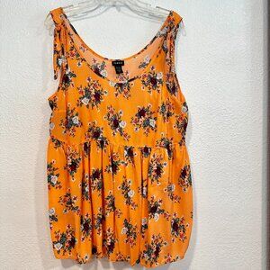 Torrid Floral Sleeveless Peplum Top Cantaloupe Orange MultiColor Flowy Size 1X